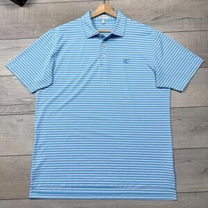 Peter Millar Summer Comfort Polo Shirt Blue White Stripe Large Stretch Golf Club